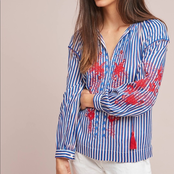 NWT Ranna Gill Swenson Embroidered Peasant Top XS